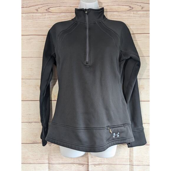 Under Armour Semi Fitted Jacket M Black Neoprene Thumb Holes Half Zip Pullover - Picture 1 of 10
